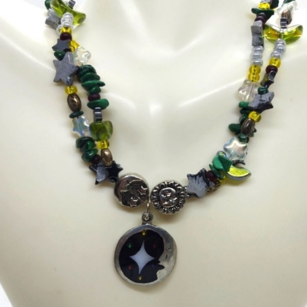 Mystical crescent moon pendulum healing necklace